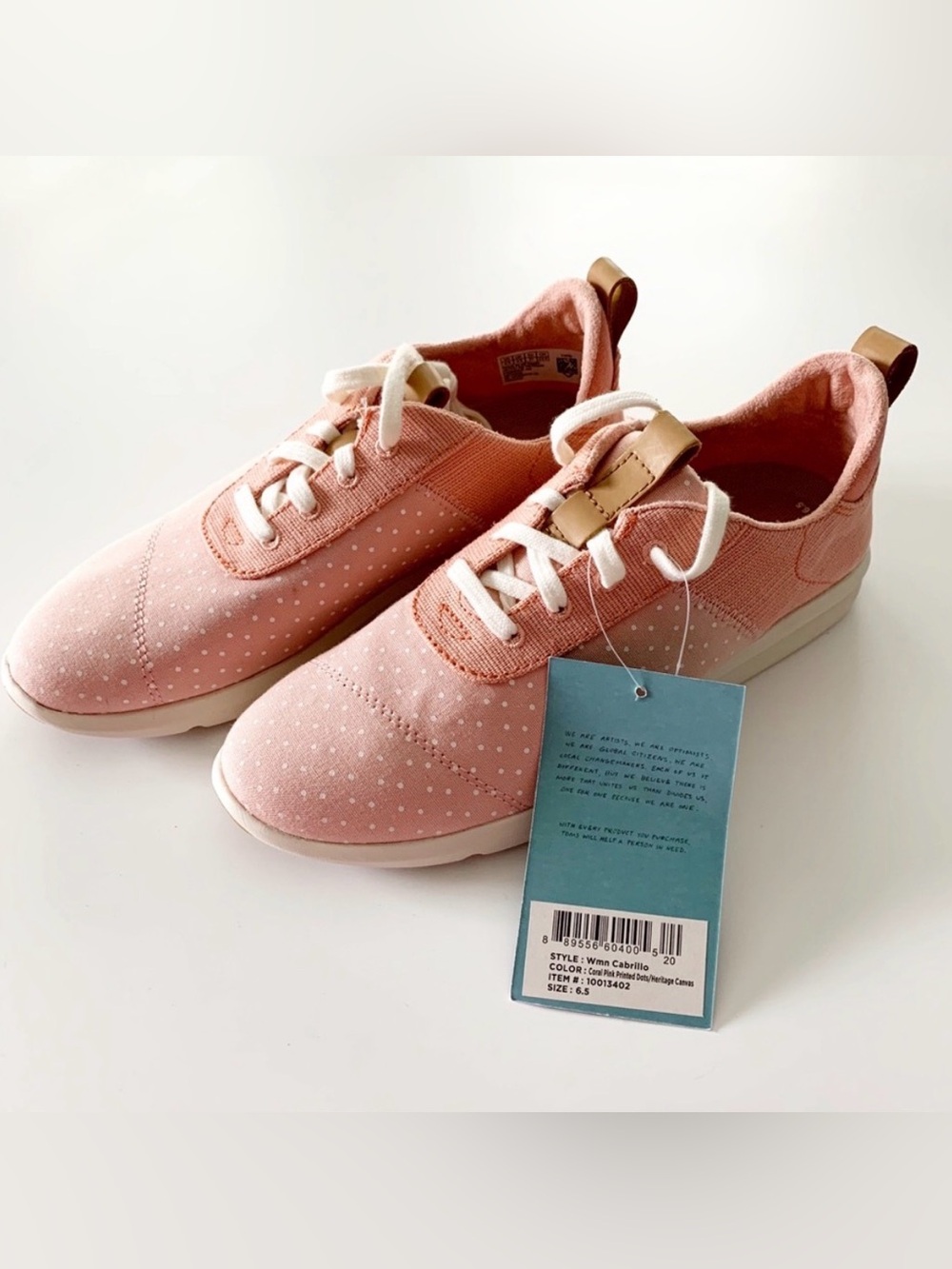 Toms Pink Polka Dot Lace-Up Canvas Sneakers
